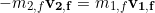 \begin{equation*} - m_{2,f}\bold{v_{2,f}} = m_{1,f}\bold{v_{1,f}} \end{equation*}