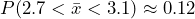  P(2.7 < \bar{x} < 3.1) \approx 0.12 