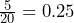 \frac{5}{20}=0.25