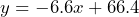 y = -6.6x + 66.4