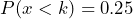 P(x < k) = 0.25 