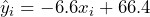 \hat{y}_{i} = -6.6x_{i} + 66.4