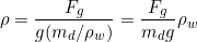 \begin{equation*} \rho = \frac{F_g}{g(m_d/\rho_w)} = \frac{F_g}{m_dg}\rho_w \end{equation*}