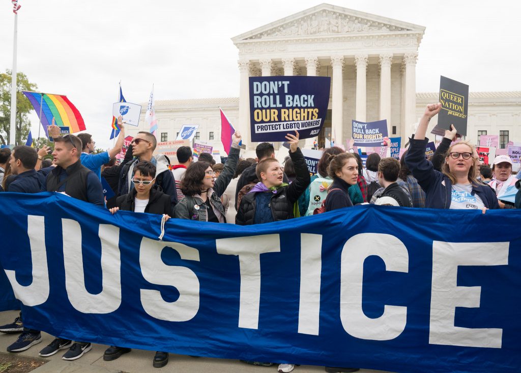 Scenes outside the Supreme Court as three cases involving LGBTQ employment rights were argued at the Court.