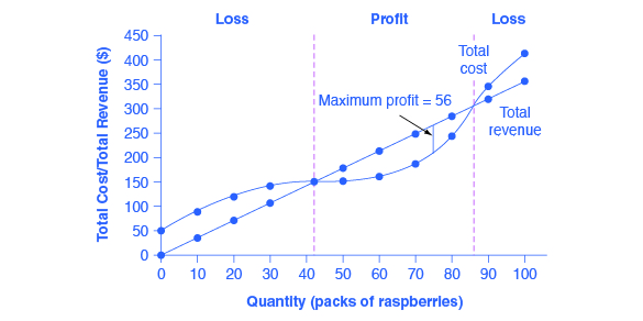 The graph shows that firms will incur a loss if the total cost is higher than the total revenue.