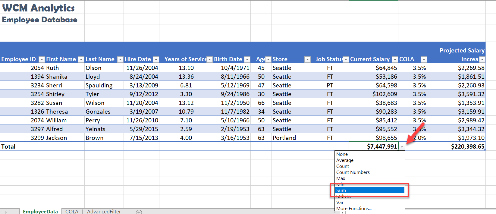 sum sub-total cells in a column excel 2016 for mac