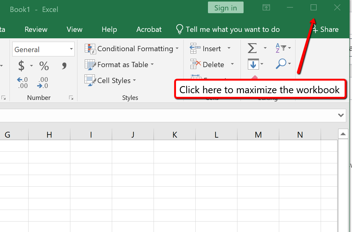 Maximize icon, workbook title in top left-hand corner not top center as in Figure 1.2.