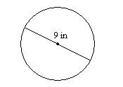 a circle with diameter labeled 9 in