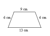 trapezoid with sides labeled 6 cm, 9 cm, 6 cm, 13 cm
