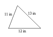 triangle with sides labeled 11 in, 13 in, 12 in