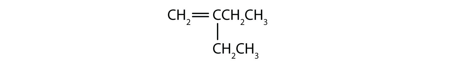 Structure shows a parent chain of 4 carbons with a double bond between carbons 1 and 2 and a 2-carbon branch at carbon 2.