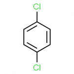 1,4-dichlorobenzene has two chlorines substituted for hydrogen at positions opposite one another on the ring.
