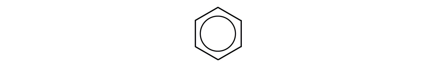A representation of benzene as a hexagon with a circle drawn inside.
