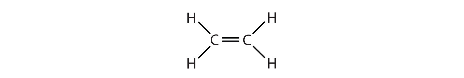 Structural formula of ethene (C2H2). Each carbon is attached to two hydrogens, one slightly up on the page and the other slightly down.