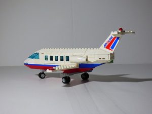 a model airplane made from Lego blocks