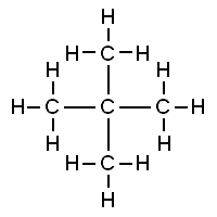 A set of letters connected by lines, representing a molecule composed of five carbon atoms and twelve hydrogen atoms. One C is in the center, connected to four other C and no H atoms.