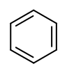 A 6 carbon ring with alternating single and double bonds shown, the aromatic compound named benzene.