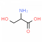 A chain of 3 carbons: one end is attached to OH, the opposite to COOH. At carbon 2 there is an attachment to NH2.