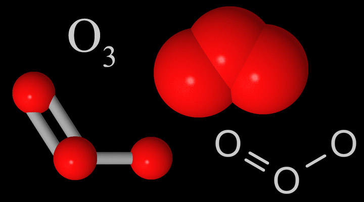 Ozone molecule shape and structure.