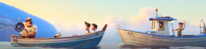 two boats with animated characters