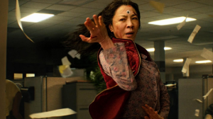 Michelle Yeoh as Evelyn fighting the Alpha-verse thugs sent by her father in the IRS office building