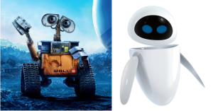 the two central protagonist WALL-E (left) and EVE (right)