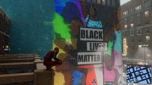 Screenshot of the Black Lives Matter mural in Spider-Man Miles Morales