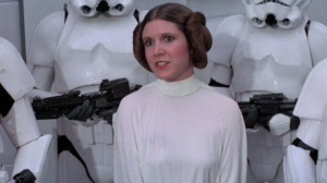 Screen snip of Carrie Fisher as Princess Leia 