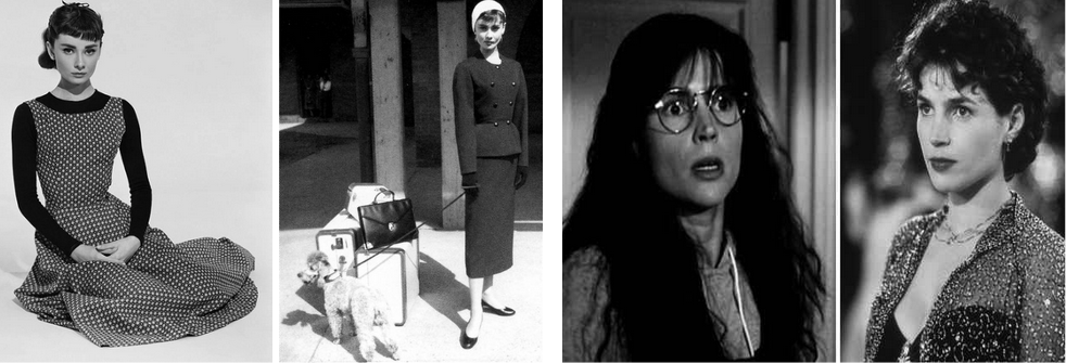 Sabrina (Audrey Hepburn left:1954; Julia Ormond right: 1995) before & after Parisian Transformation. (Hepburn: Cine-fille.com, WordPress.com; Ormond: Pinterest)