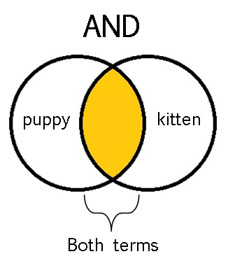 Venn diagram showing how the Boolean operator AND excludes or includes sources