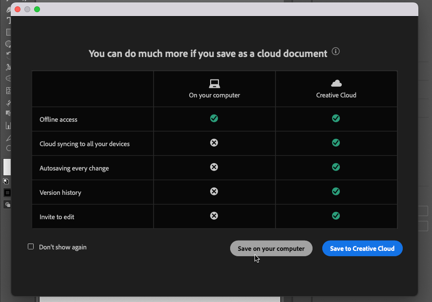 Screen capture of a dialog box for choosing to save locally or to the cloud .