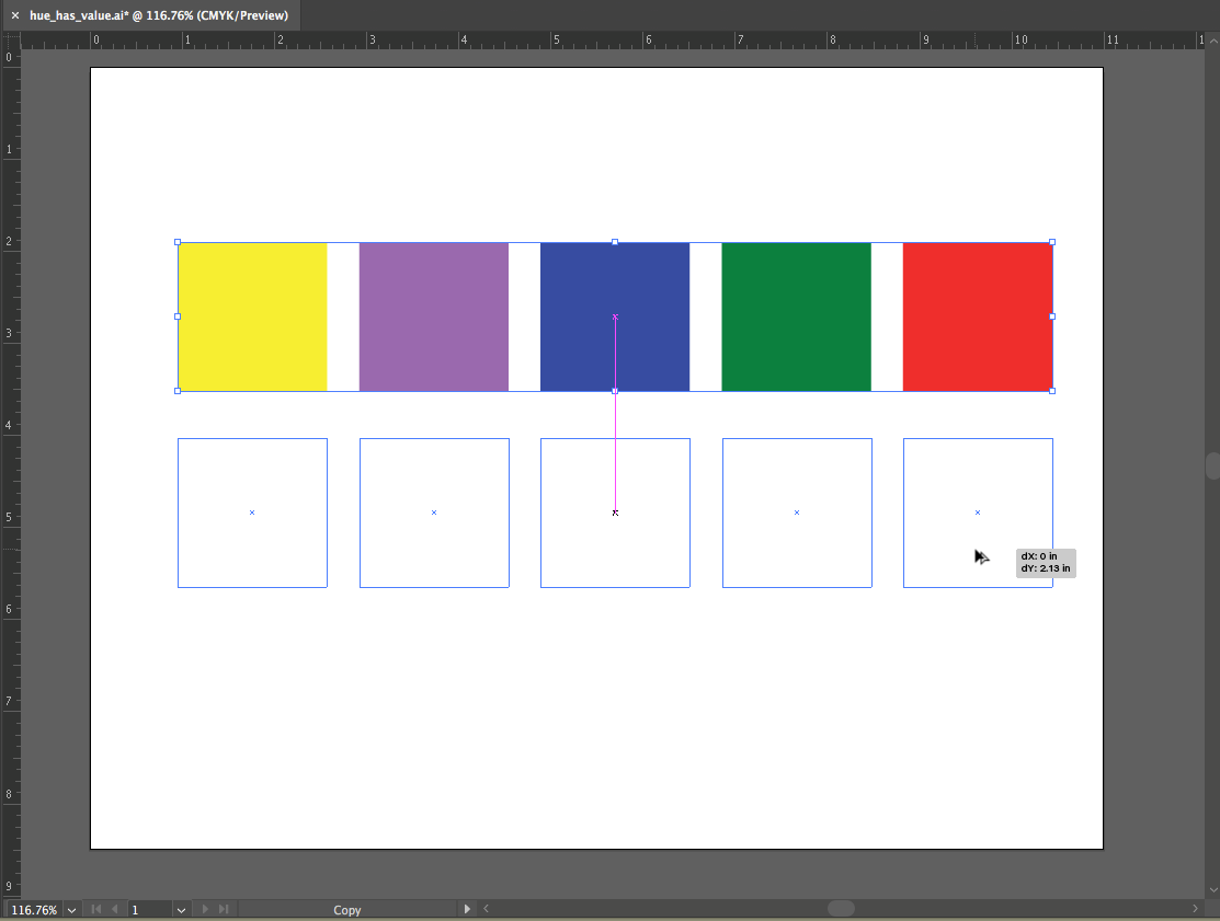 Screen capture showing the first row of squares being duplicated.