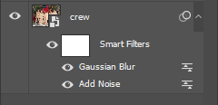 Screen capture showing re-ordered Smart Filters on the "crew" layer.