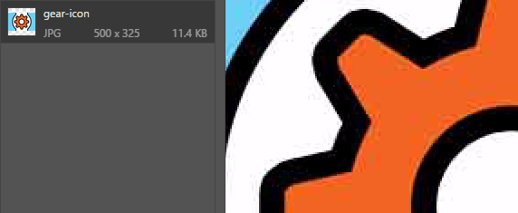 Screen capture showing enlarged view of JPEG-optimized image. Results show compression artifacts near the edges of the shapes in the image.