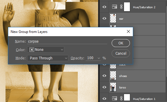 Screencapture showing New Group From Layers dialog box.