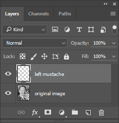 Screen capture of Layers panel showing new "left mustache" layer.