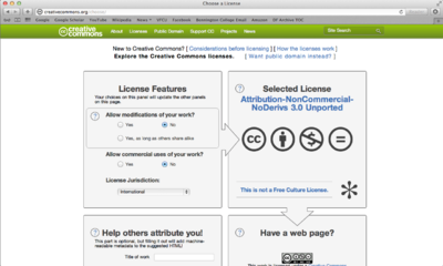 Creative Commons licensing features