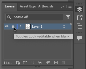 Close up of Layers panel and the Lock toggle icon