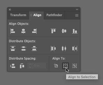 Screen capture of Illustrator's Align panel, showing the location of the Align To controls.