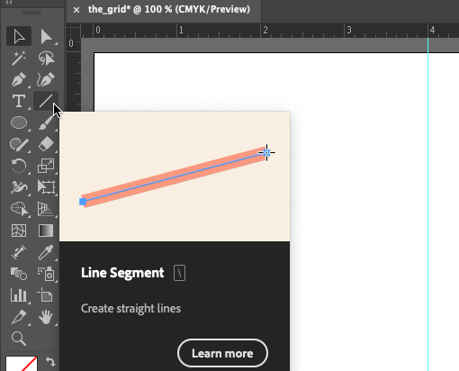 Image of the toolbar showing the location of the line segment tool