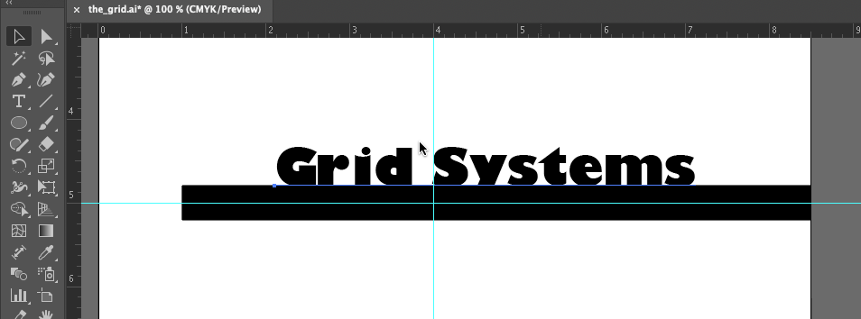 Screen capture showing the words "Grid Systems" set in Gill Sans Ultra Bold type, aligned with the vertical guide and the 30pt black line.