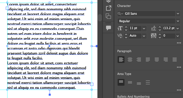 Screen capture showing a block of text with default auto-leading at 13.2 pt.