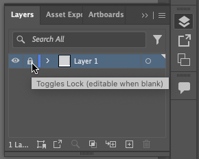 Close up of Layers panel and the Lock toggle icon