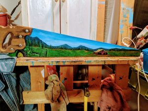 scene painted on saw