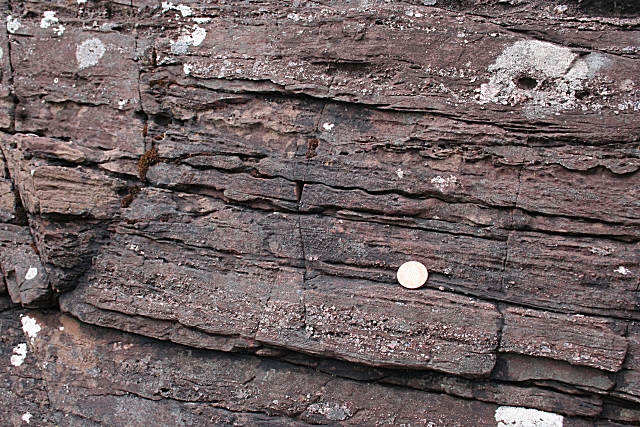 Image shows ripples preserved in 1.2 Ga old sandstone.