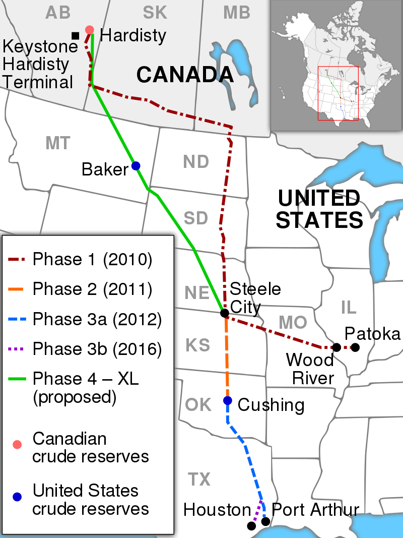 Map of the Midwestern United States showing the various lines in the Keystone system