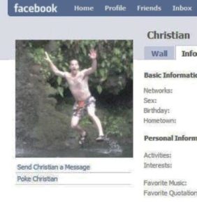 Facebook profile image of a man jumping into the water.