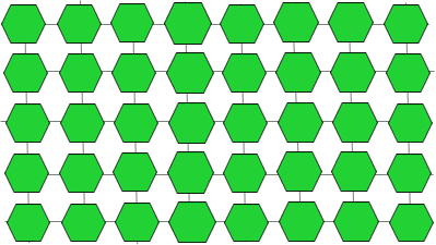 image is a schematic showing multiple green hexagons, each representing a glucose molecule, arranged in rows with lines linking them both vertically and horizontally, as in a