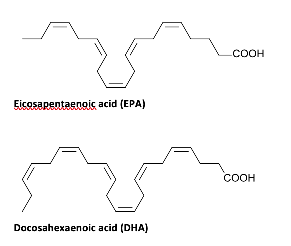 The simplified chemical structure of EPA and DHA are shown.