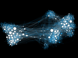 Image showing blue lines and white dots representing a social network
